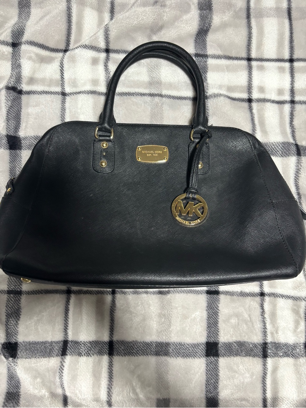 Michael Kors Black Leather Satchel with Gold Accent
